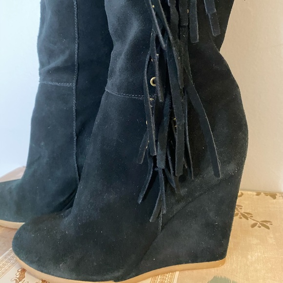 Coach 🔥Cascading fringe boot Dollie A7132 Suede Leather Black Boots size 8 - Picture 4 of 11